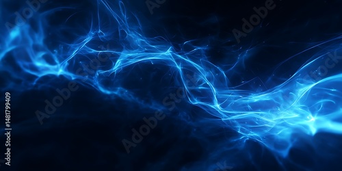Dark blue abstract background with dynamic energy patterns and crisp edges.
