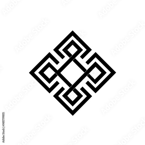 Abstract geometric interlocking square symbol with ornamental appeal and strong symmetry for design or branding use
