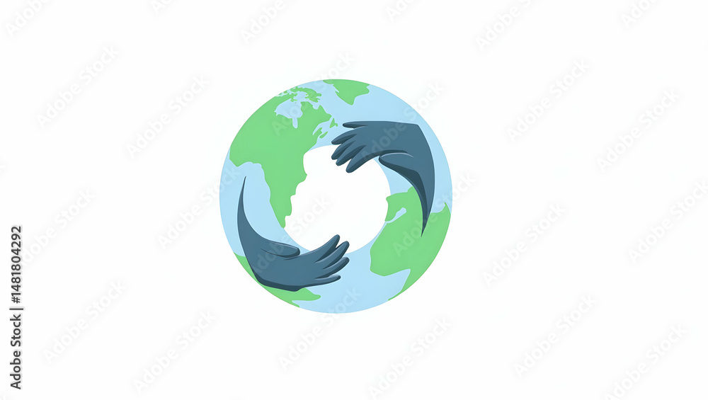 Stylized Earth Illustration, Minimalist Design with Hands Embracing the Globe, Symbolizing Care and Sustainability for a Better Future Stylized Earth Illustration, Minimalist Design with Hands Embracing the Globe, Symbolizing Care and Sustainability for a Better Future