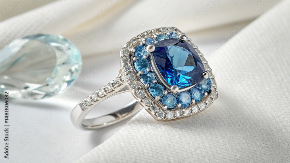 The ring showcases a prominent oval-cut London Blue Topaz as its centerpiece, exhibiting a deep, rich blue hue. The ring showcases a prominent oval-cut London Blue Topaz as its centerpiece, exhibiting a deep, rich blue hue.