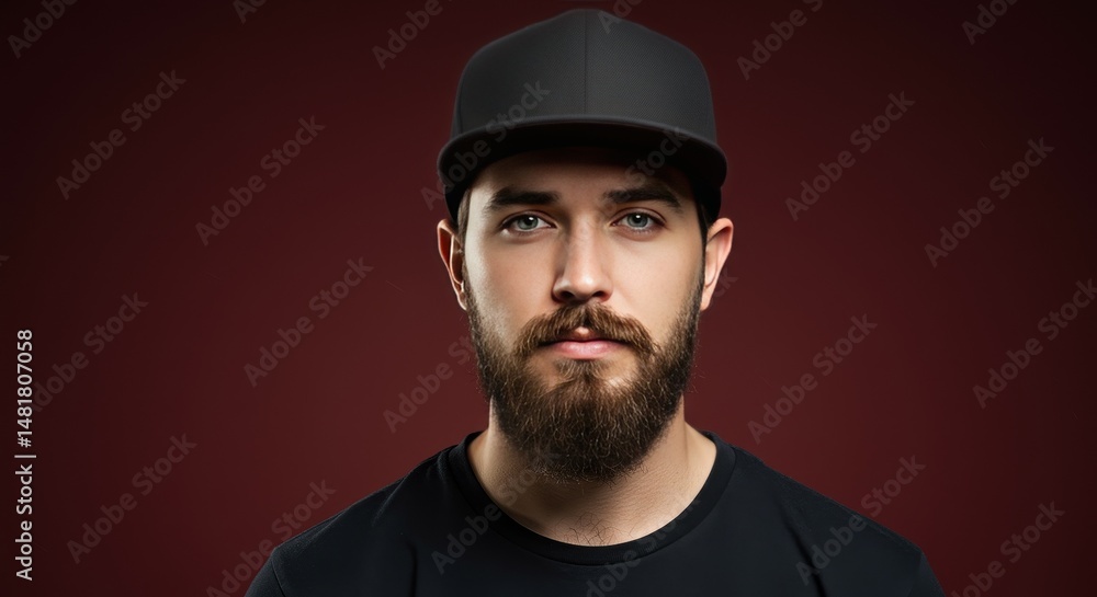 Fototapeta premium Photo Portrait of Serious Man with Beard and Hat