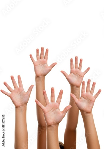 Photo Raised Hands on White Background