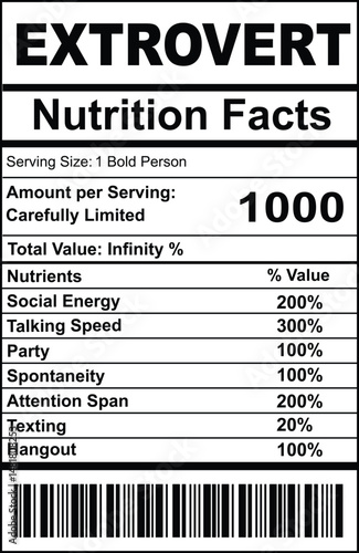 Extrovert Nutrition Facts Label
