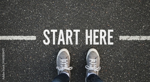 Photo Start Here Beginning New Journey on Asphalt Road