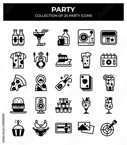 Party Icons Collection. 25 Unique Nightlife Celebration Symbols