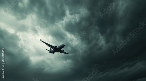 Obraz na płótnie Airplane Flying Through Stormy Clouds