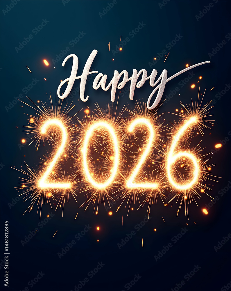 Vibrant sparklers creating ,Happy 2026, in celebratory display, shimmering gold and silver lights evoke feelings of joy, excitement, and anticipation Vibrant sparklers creating ,Happy 2026, in celebratory display, shimmering gold and silver lights evoke feelings of joy, excitement, and anticipation