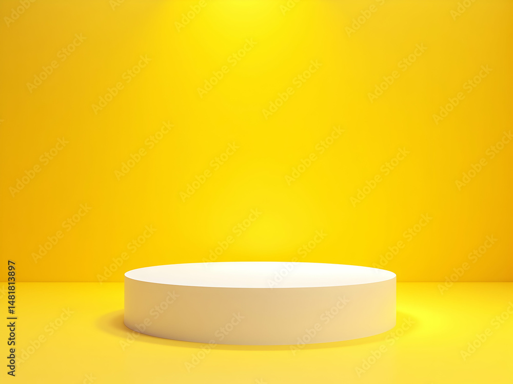 Vibrant Yellow Studio with Podium for Product Display, A minimalist, sun-drenched scene perfect for showcasing products with a bright, cheerful backdrop Vibrant Yellow Studio with Podium for Product Display, A minimalist, sun-drenched scene perfect for showcasing products with a bright, cheerful backdrop