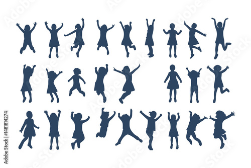Wallpaper Mural Children Jumping Silhouettes, Energetic Kids Poses, Playful Children Silhouette, Joyful Movement Figures, Dynamic Kids Silhouettes Clipart Vector Illustration. Torontodigital.ca