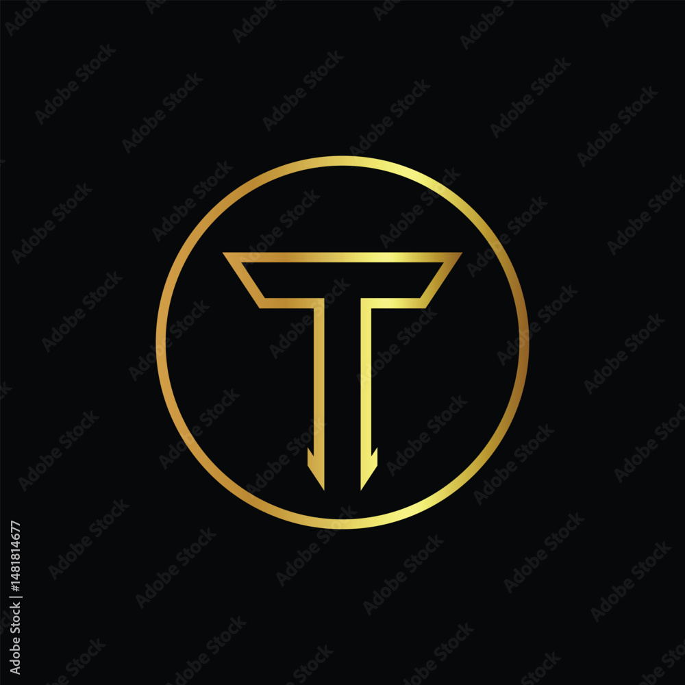 Initial Letter T gold circular logo design vector Initial Letter T gold circular logo design vector