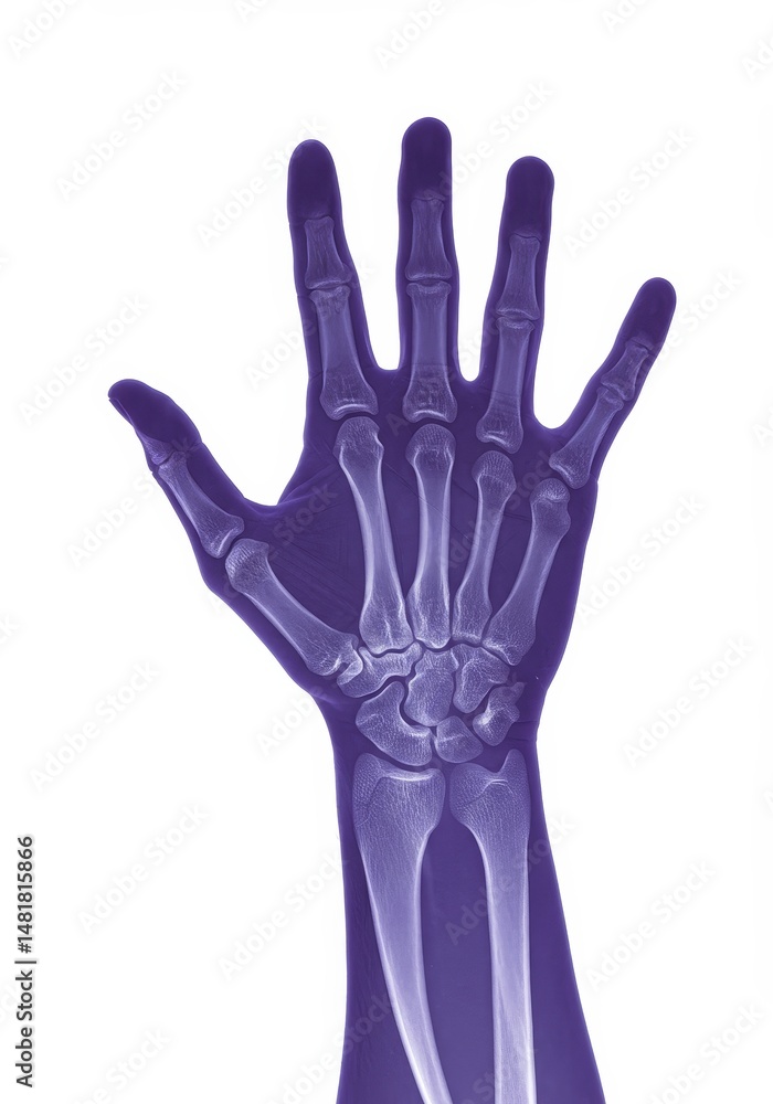 Obraz premium X-Ray Photo of A Hand on Purple Background