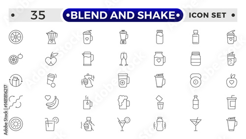 blend and shake outline icon set. Contains related to cocktail, brandy, liquor, beverage, tequila, bar, mojito, old. Collection for mobile and web apps.