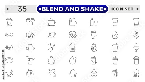 blend and shake outline icon set. Contains related to cocktail, brandy, liquor, beverage, tequila, bar, mojito, old. Collection for mobile and web apps.