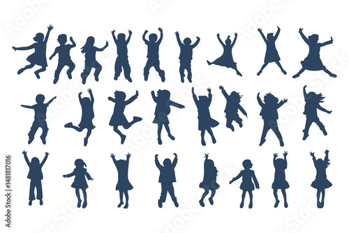 Wallpaper Mural Children Jumping Silhouettes, Energetic Kids Poses, Playful Children Silhouette, Joyful Movement Figures, Dynamic Kids Silhouettes Clipart Vector Illustration. Torontodigital.ca