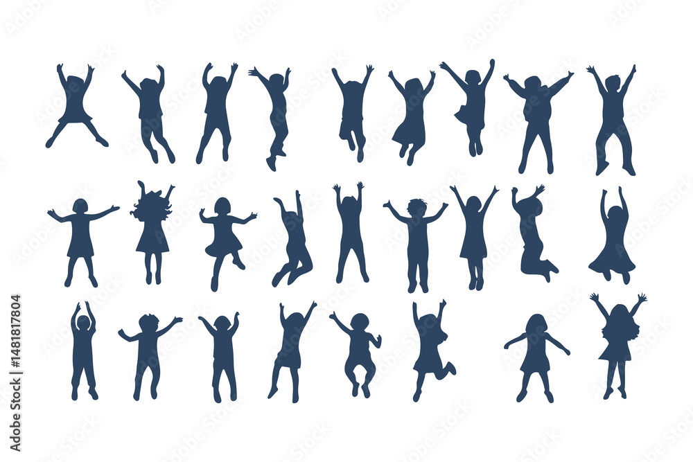 Children Jumping Silhouettes, Energetic Kids Poses, Playful Children Silhouette, Joyful Movement Figures, Dynamic Kids Silhouettes Clipart Vector Illustration. Children Jumping Silhouettes, Energetic Kids Poses, Playful Children Silhouette, Joyful Movement Figures, Dynamic Kids Silhouettes Clipart Vector Illustration.