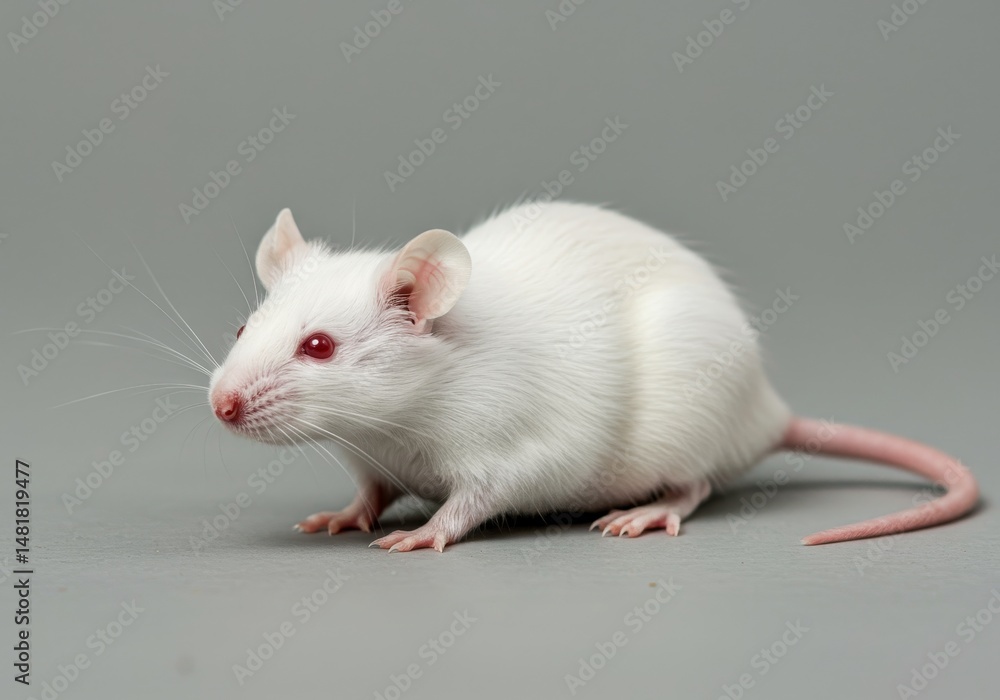 Photo White Mouse on a Grey Background Photo White Mouse on a Grey Background