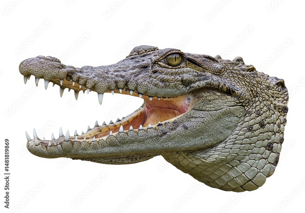 Obraz premium Photorealistic Crocodile Head Open Mouth on White Background