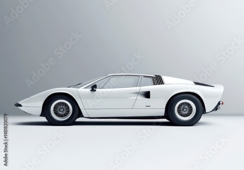 Classic White Sports Car Profile View Sleek Design, Minimalist Background