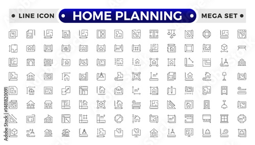 Home Planning outline icon. Furniture outline top view. Floor plan icons set for design interior and architectural project.