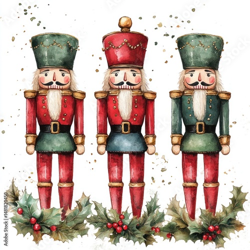 Three nutcrackers, festive Christmas, holiday