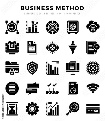 Business Method elements. Glyph web icon set. Simple vector illustration.