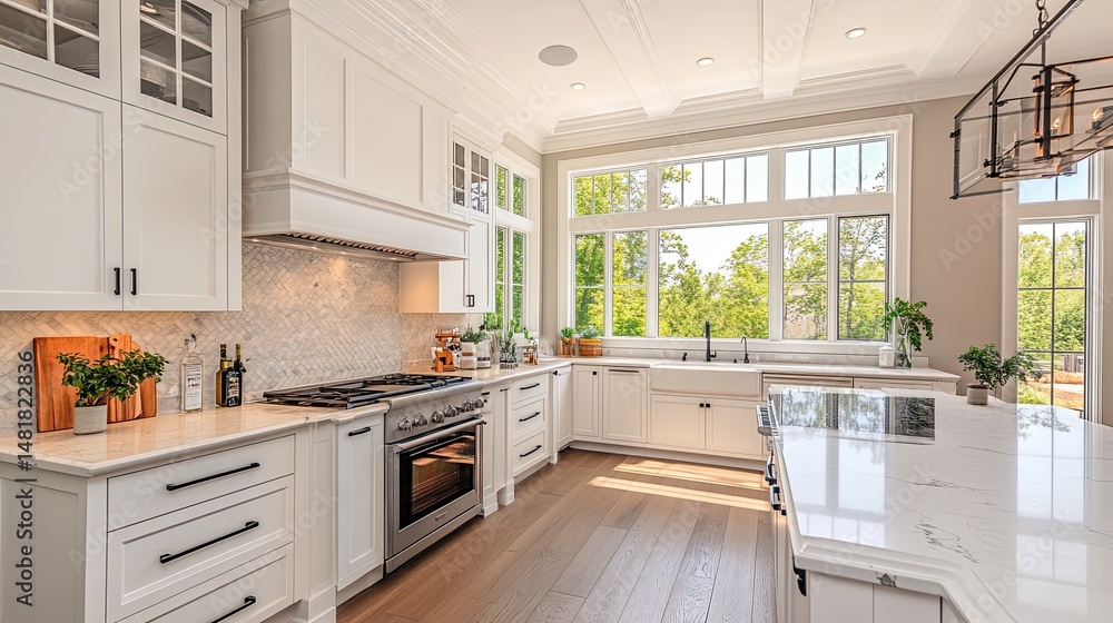 Fototapeta premium A beautiful and spacious kitchen in an elegant home.