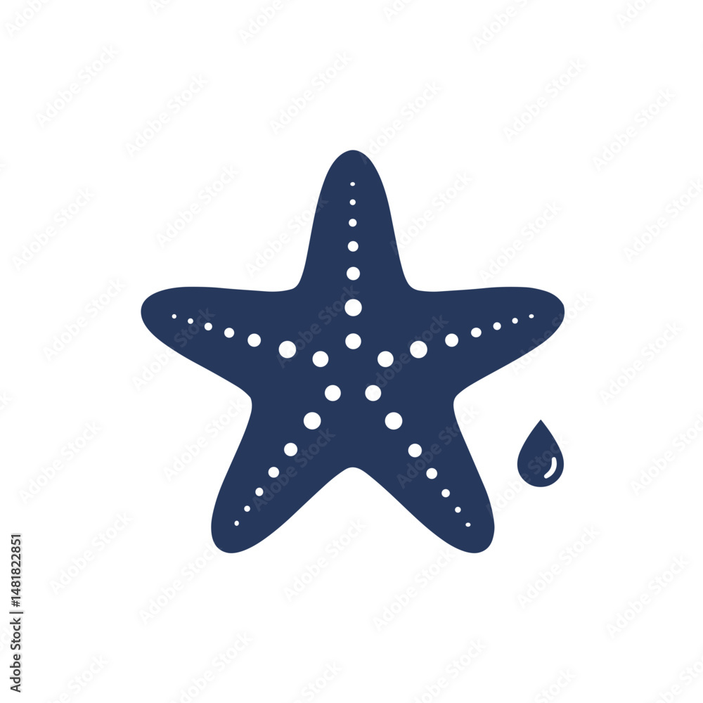 Obraz premium Starfish illustration with water droplet in navy blue design