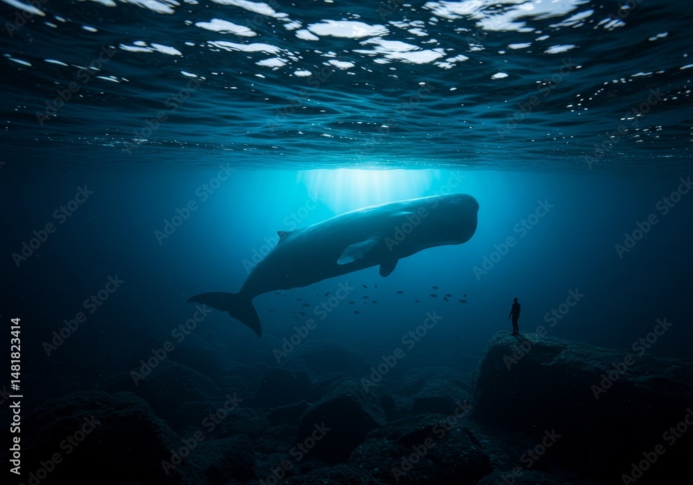Fototapeta premium Underwater Whale and Diver 3D Illustration
