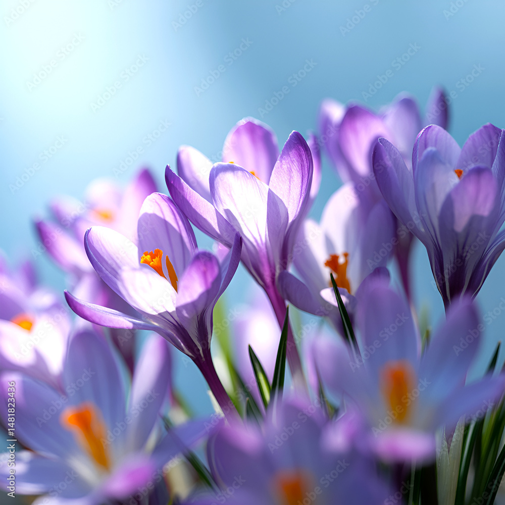Naklejka premium Purple Crocus Flowers Spring close up shot