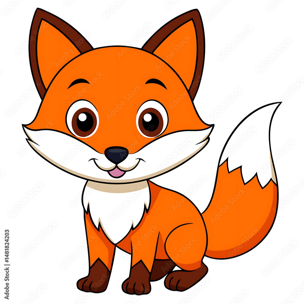 Fototapeta premium Cheerful Cartoon Fox Sitting Orange Fur Big Eyes