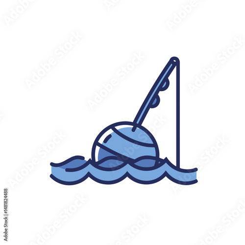 Fishing bobber floating on water in a minimalist design  