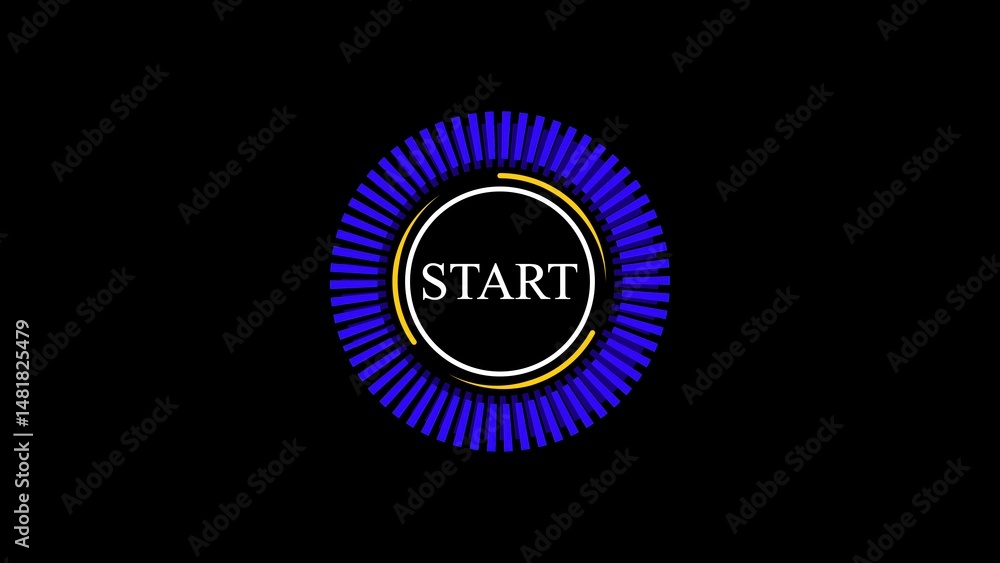 Naklejka premium Animated digital start button display with countdown timer against a black background ideal for digital media and user interface design