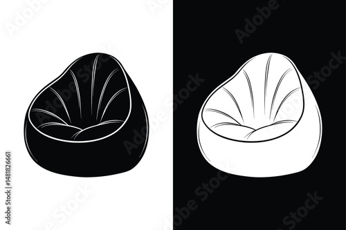 Bean Bag Chair Vector. Relaxed Silhouette Design on Black & White