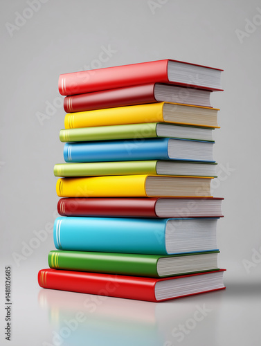 Wallpaper Mural A vibrant stack of books with brightly colored covers against a soft grey background, symbolizing knowledge and learning Torontodigital.ca