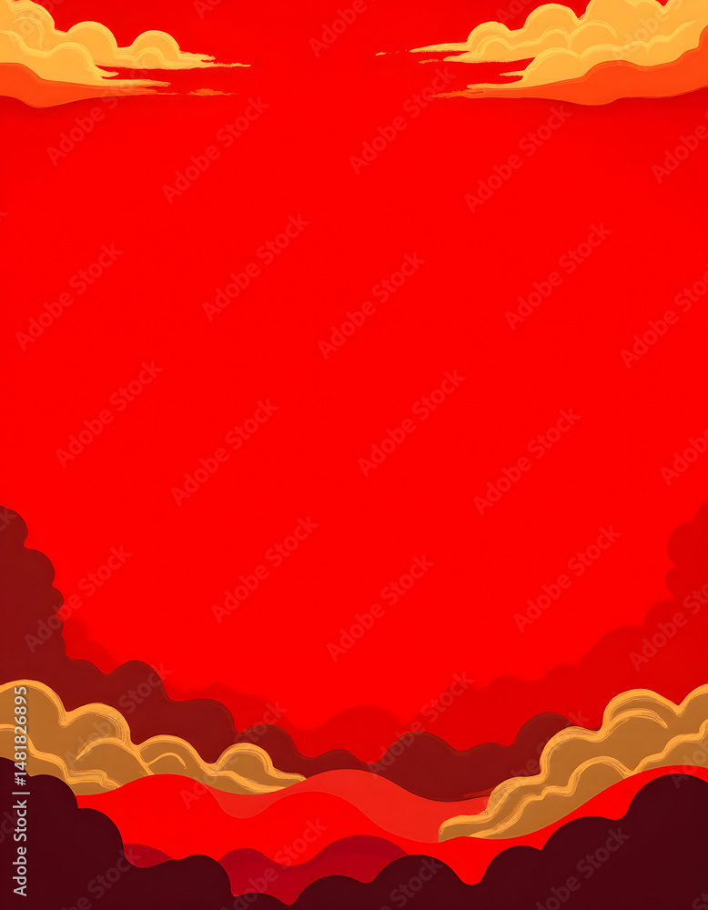 Obraz premium Red and Gold Abstract Cloud Background with Copy Space