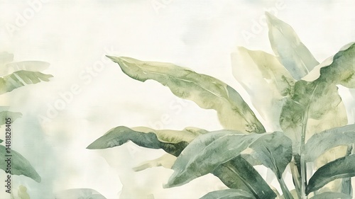 Modern Tropical Watercolor Painting of Lush Green Leaves