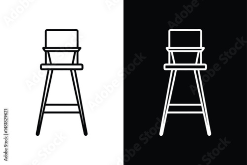 Simple Line Drawing of a High Chair. Vector Icon in Black