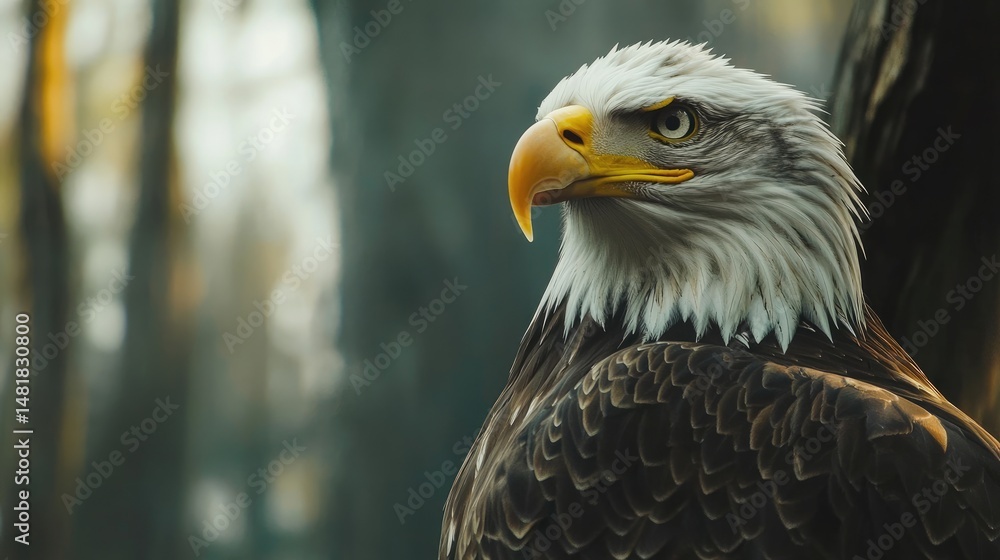Obraz premium American Bald Eagle Profile. Majestic Bird Of Prey Portrait, Symbol Of Freedom.