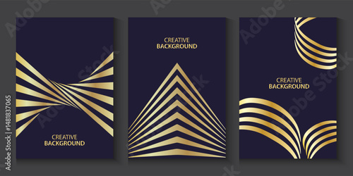 Abstract Geometric gold Linear flayer, cover, card background design collection. modern design, printable posters, banners, template concept design.