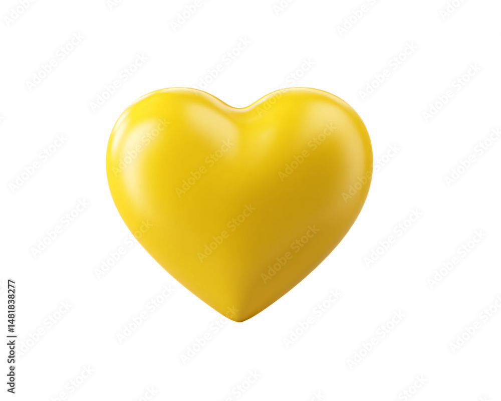 Fototapeta premium Bright Yellow 3D Heart Shape on Transparent Background
