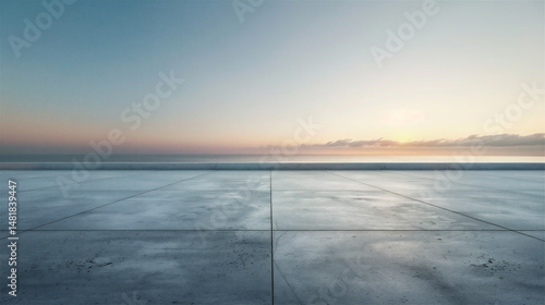 AI generated, Minimal modern concrete showroom background with scenic architecture and nature — ideal for EV car advertising or promotional text layout