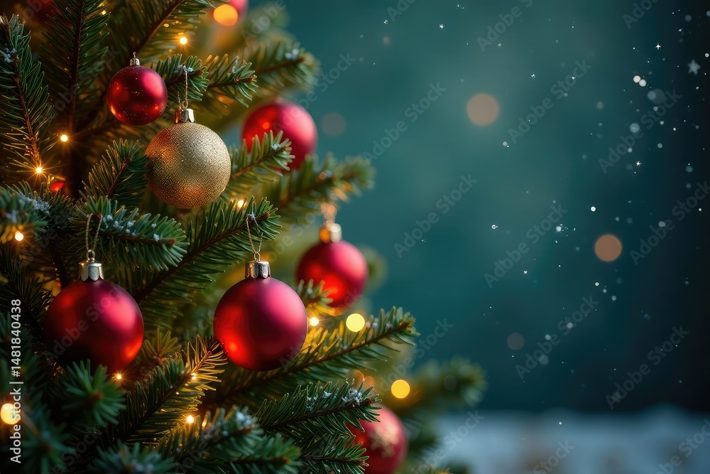 A beautifully decorated Christmas tree with ornaments and twinkling lights , xmas, sparkle A beautifully decorated Christmas tree with ornaments and twinkling lights , xmas, sparkle
