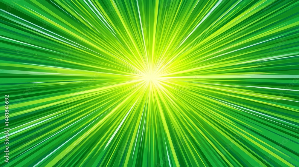 Fototapeta premium Vibrant Green Rays of Light Emanating from a Central Point Creating Energy and Motion