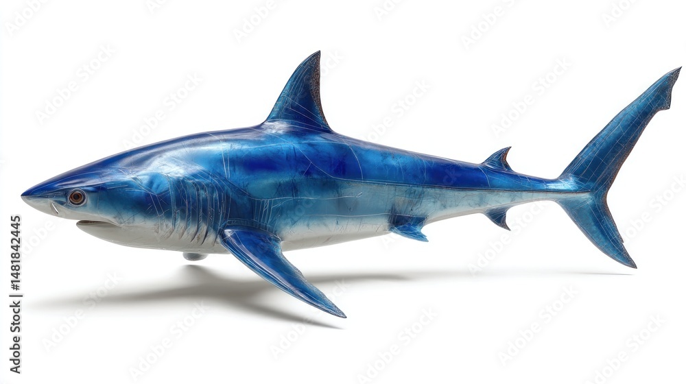 Fototapeta premium Ferocious, blue shark, isolated on white