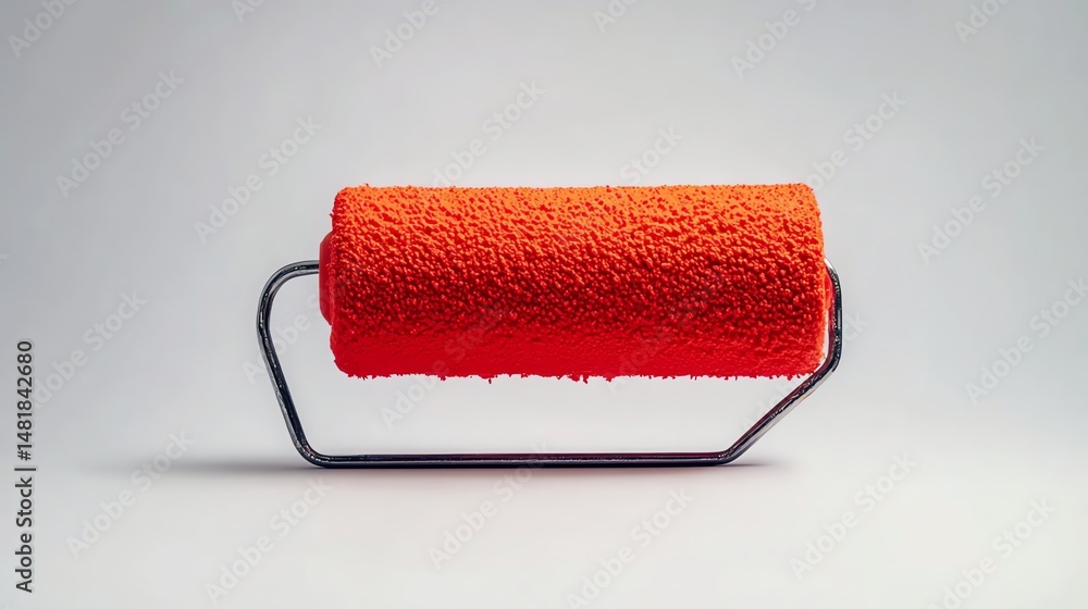 Fototapeta premium A light gray paint roller sits isolated against a light gray background.