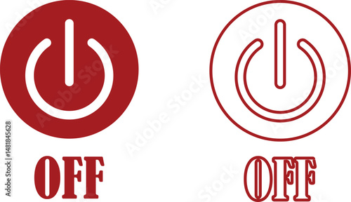 Power off button icon set. Turn off switch button. Off toggle switch buttons. Off vector with red color collection isolated on transparent background.