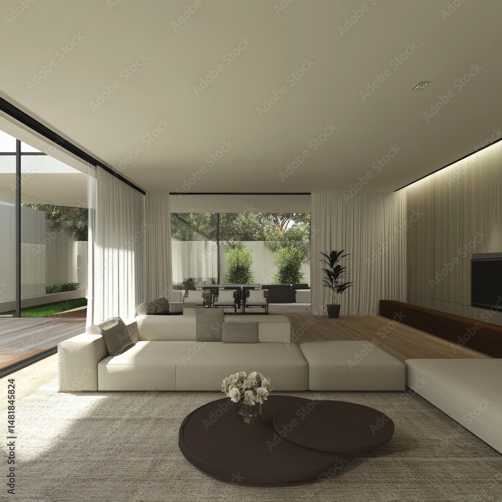 Fototapeta premium Modern Minimalist Living Room with Outdoor View