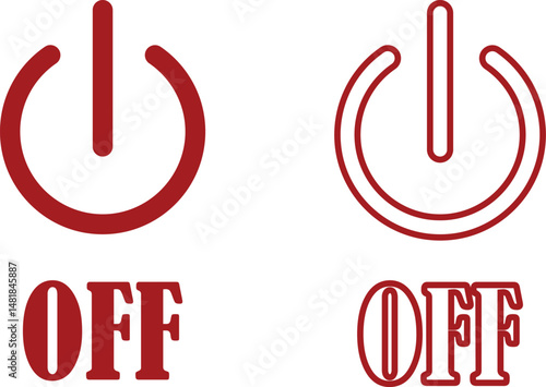 Power off button icon set. Turn off switch button. Off toggle switch buttons. Off vector with red color collection isolated on transparent background.