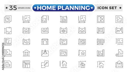 Home Planning outline icon. Furniture outline top view. Floor plan icons set for design interior and architectural project. Editable stroke outline icon.
