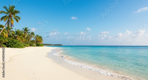 Wallpaper Mural Idyllic tropical beach paradise with white sand, turquoise water, and palm trees Torontodigital.ca